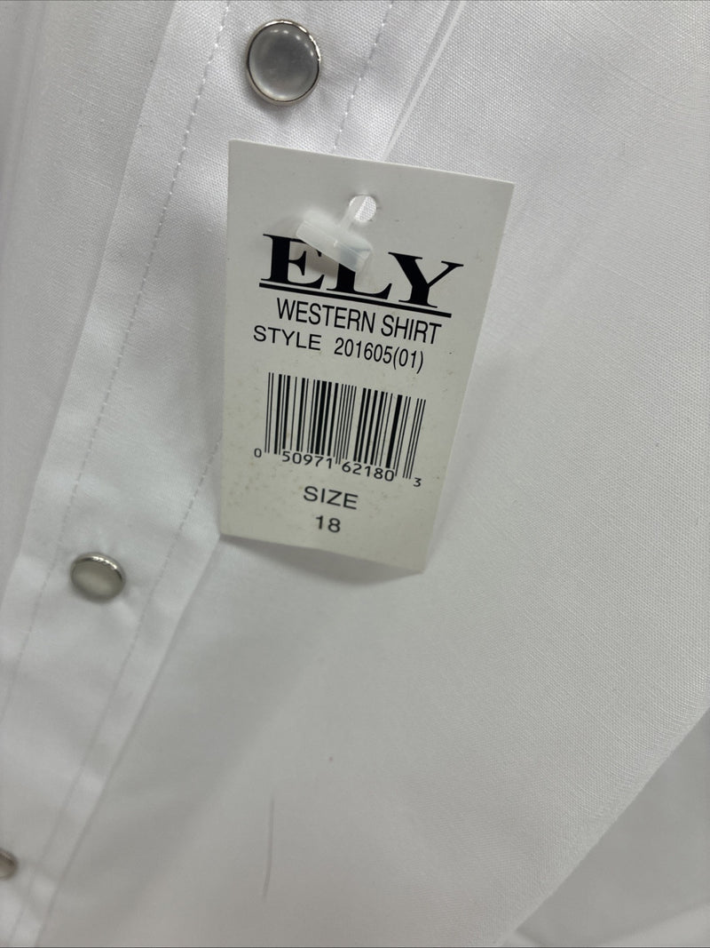 New Men’s ELY Cattleman White Short Sleeve Pearl Snap 18 2XL F-57