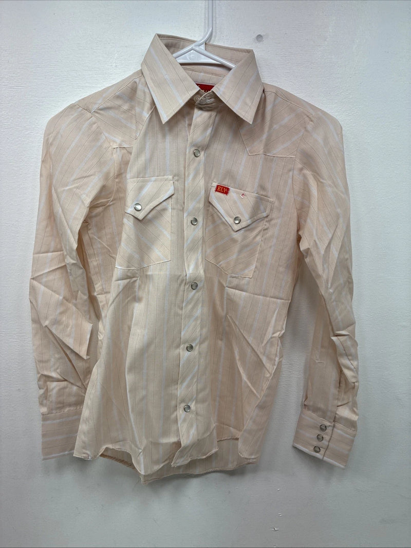 New Boys ELY Plains Tan Stripe Long Sleeve Pearl Snap Size 14 DD-108