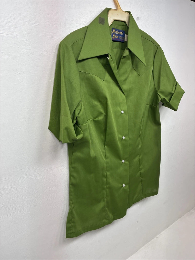 New Women’s Panhandle Slim Green Short Sleeve Pearl Snap Size 12 KK-90