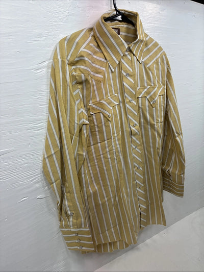 New Men’s Fenton Yellow White Stripe Long Sleeve Pearl Snap 16 Large X-110
