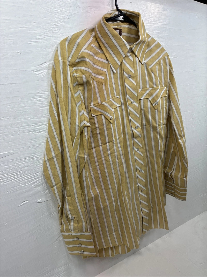 New Men’s Fenton Yellow White Stripe Long Sleeve Pearl Snap 16 Large X-110