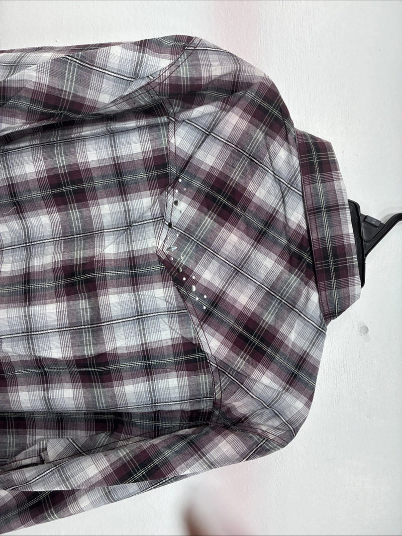 New Women’s Cumberland Purple Plaid Long Sleeve Pearl Snap 1XL GG-31