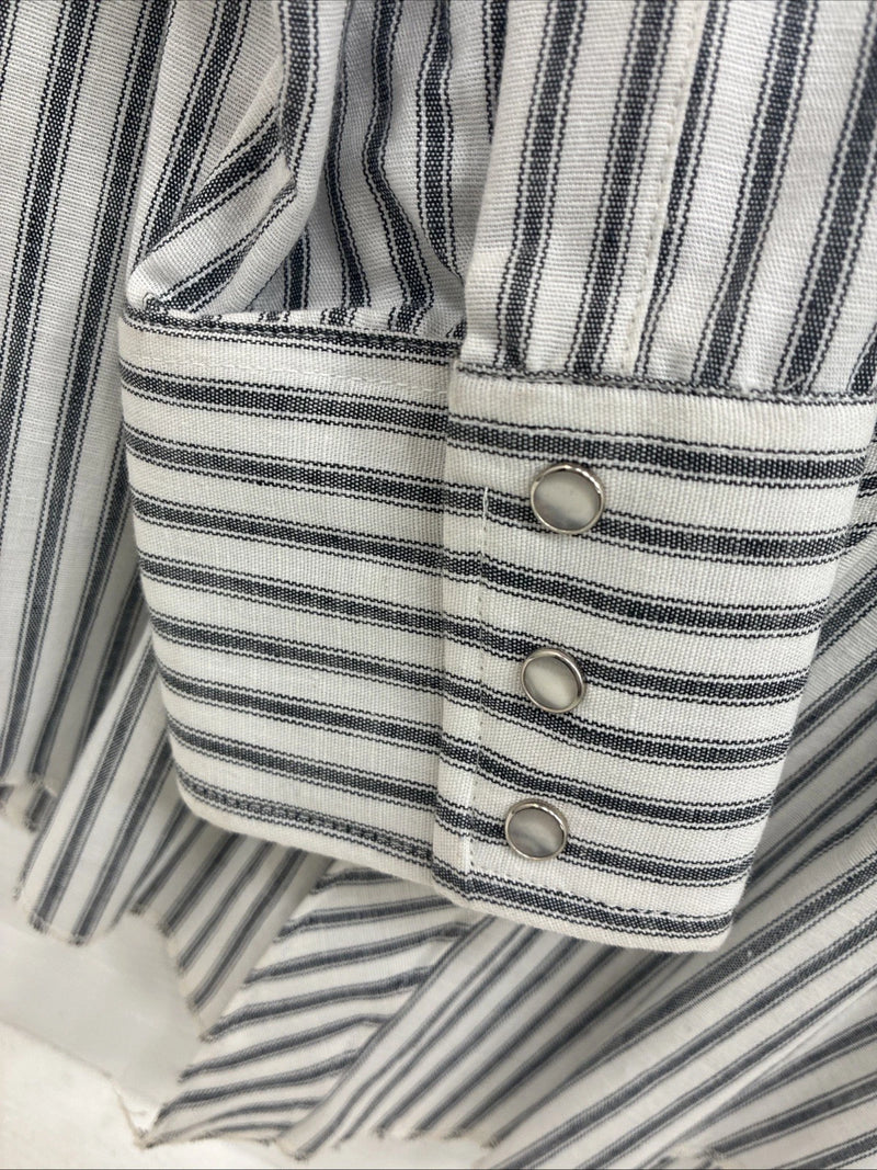 New Men’s Champion Western Gray Stripe Long Sleeve Pearl Snap 16 Large V-110