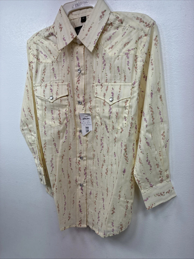 New Kids White Horse Floral Long Sleeve Pearl Snap Medium MM-5