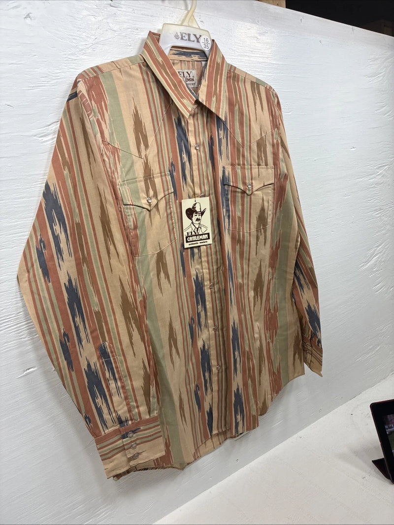 New Men’s ELY Cattleman Multicolor Camo Long Sleeve Pearl Snap 16 Large T-55