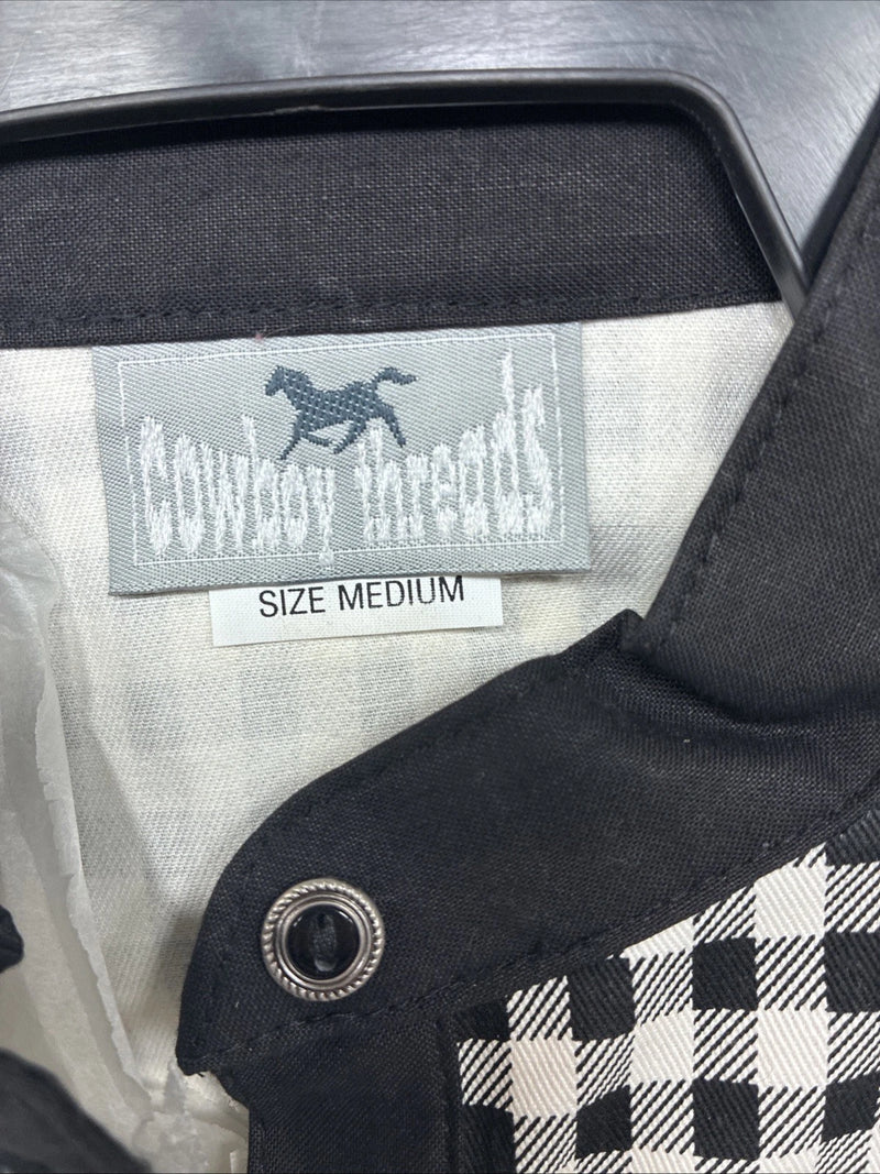 New Women’s Cowboy Threads Black White Design Sleeveless Button Up Medium YY-88