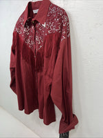 New Women’s Lila Smitty Burgundy Western Show Shirt With Fringe XL #332 UU-14