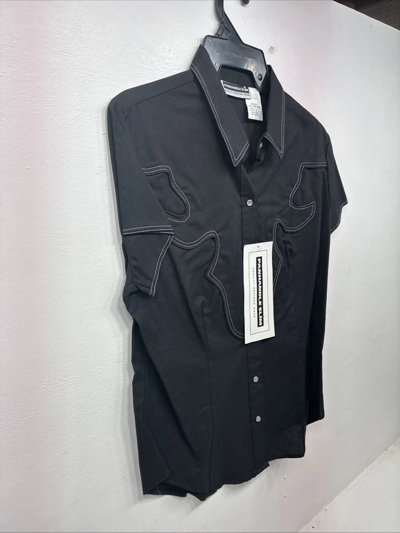 New Women’s Panhandle Slim Black Short Sleeve Pearl Snap Medium KK-106