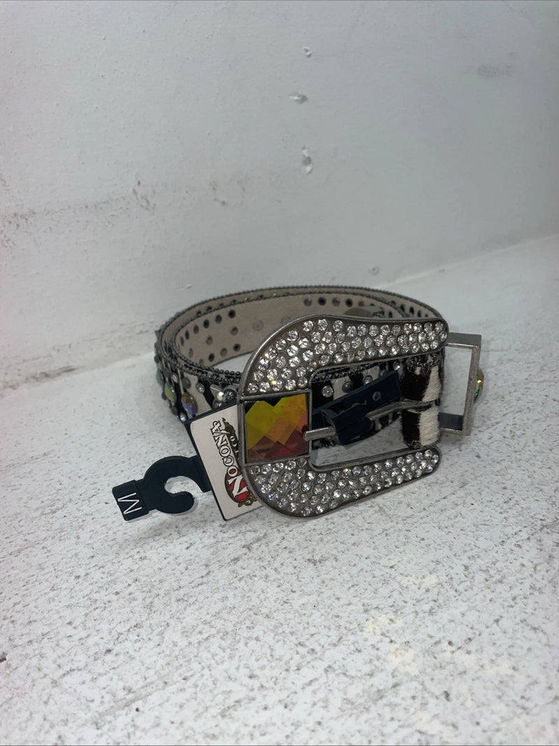 New Black And White Genuine Leather Nocona Rainbow Bling M Belt #1330999 Z-10