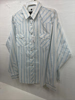 New Men’s White Horse White Blue Stripe Long Sleeve Button Up 2XL H-73