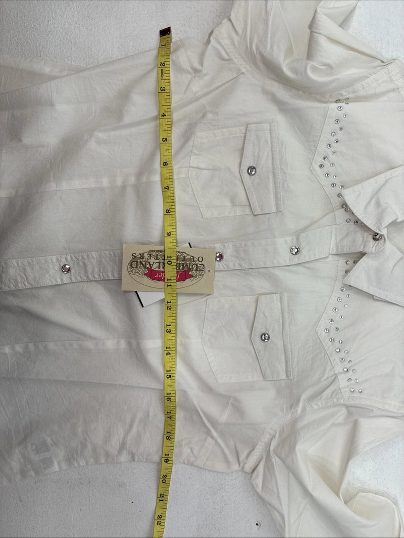 New Women’s Cumberland White Gem Long Sleeve Pearl Snap Medium LL-83