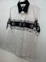 New Men’s Cumberland White Purple Design Long Sleeve Pearl Snap Large CC-17