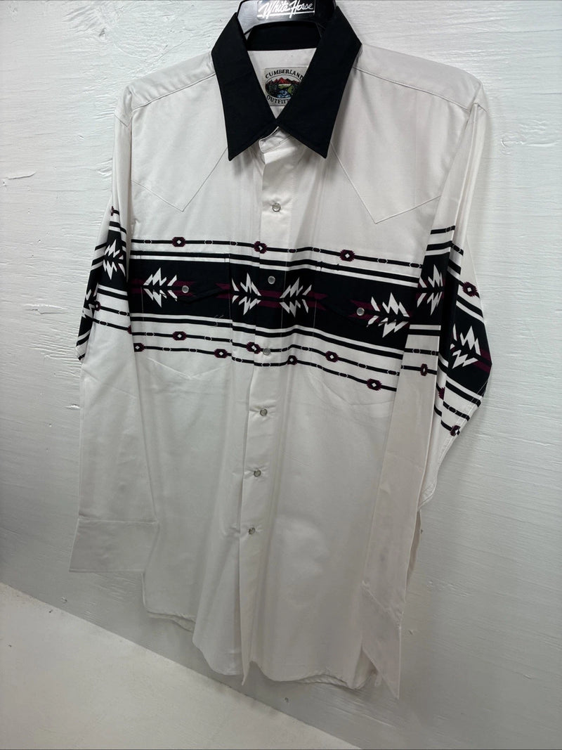 New Men’s Cumberland White Purple Design Long Sleeve Pearl Snap Large CC-17