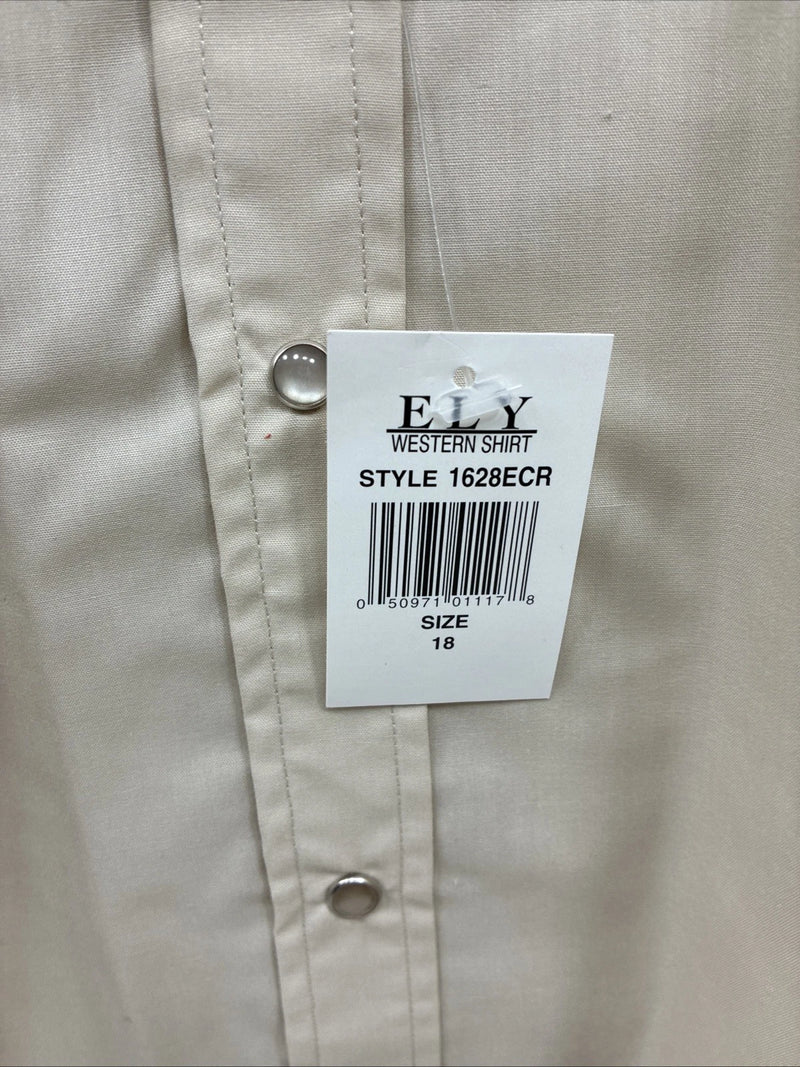 New Men’s ELY cattleman Tan Simple Short Sleeve Pearl Snap 18 2XL H-31
