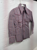 New Kids Champion Western Red Plaid Long Sleeve Pearl Snap Size 6 DD-50