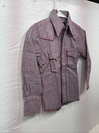 New Kids Champion Western Red Plaid Long Sleeve Pearl Snap Size 6 DD-50