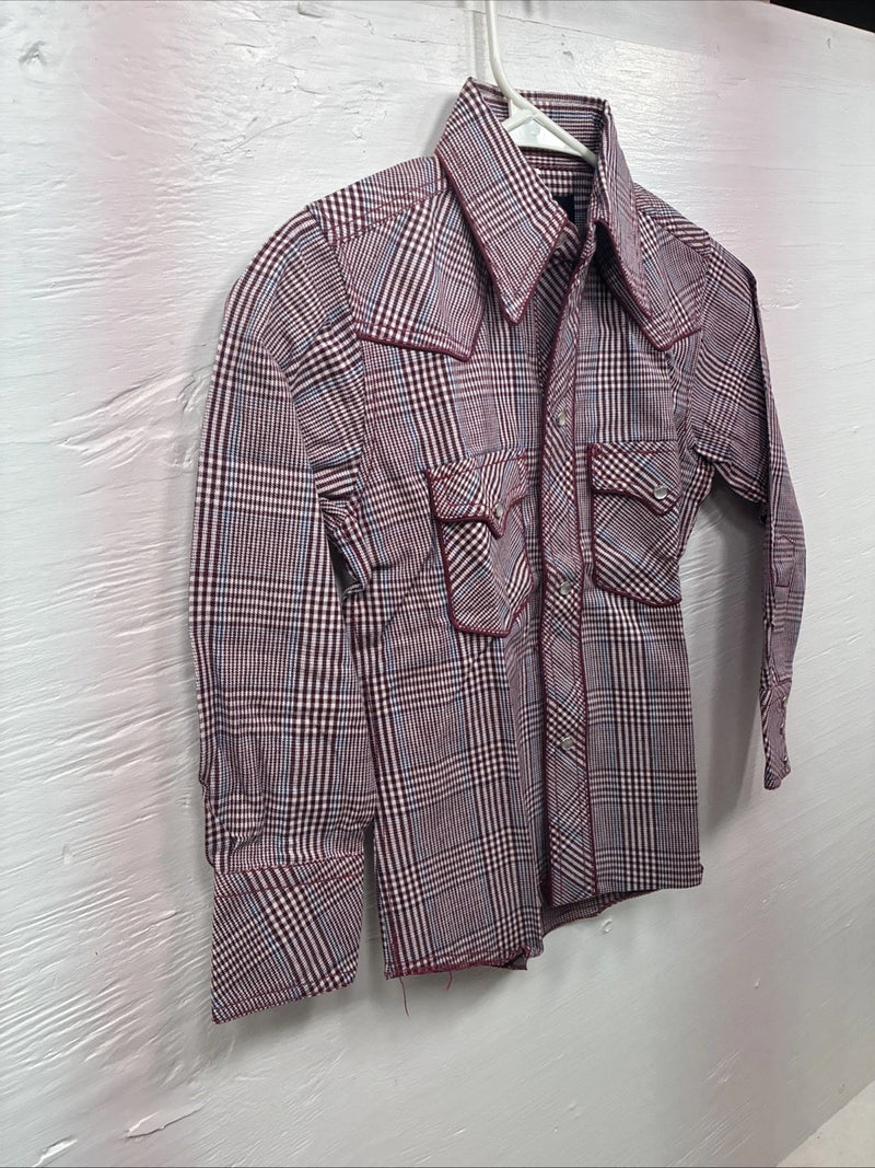 New Kids Champion Western Red Plaid Long Sleeve Pearl Snap Size 6 DD-50