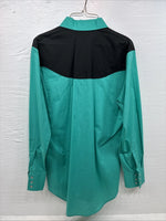New Men’s ELY Diamond Teal Black Embroidered Long Sleeve Pearl Snap Medium K-32