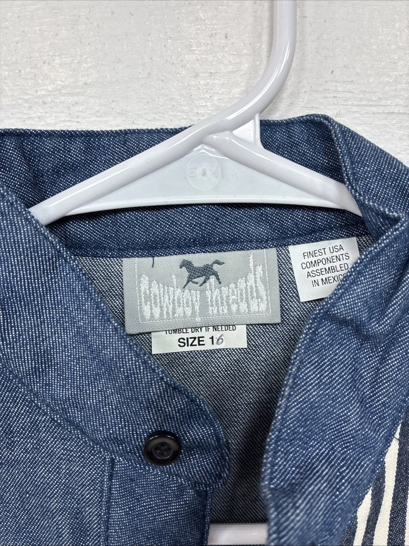 New Women’s Cowboy Threads Jean Stripe Long Sleeve Button Up Size 16 TT-21