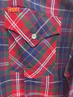 New Men’s ELY Plains Red Blue Plaid Long Sleeve Pearl Snap 17 XL T-87