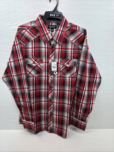New Men’s ELY 1878 Red Flannel Long Sleeve Pearl Snap 2XL F-66