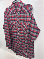New Men’s White Horse Red Gray Plaid Long Sleeve Pearl Snap Large V-97