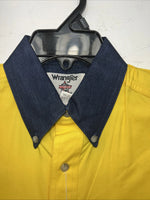 New Men’s Wrangler PBR Denim Collar Yellow Long Sleeve Button Up Small A-202