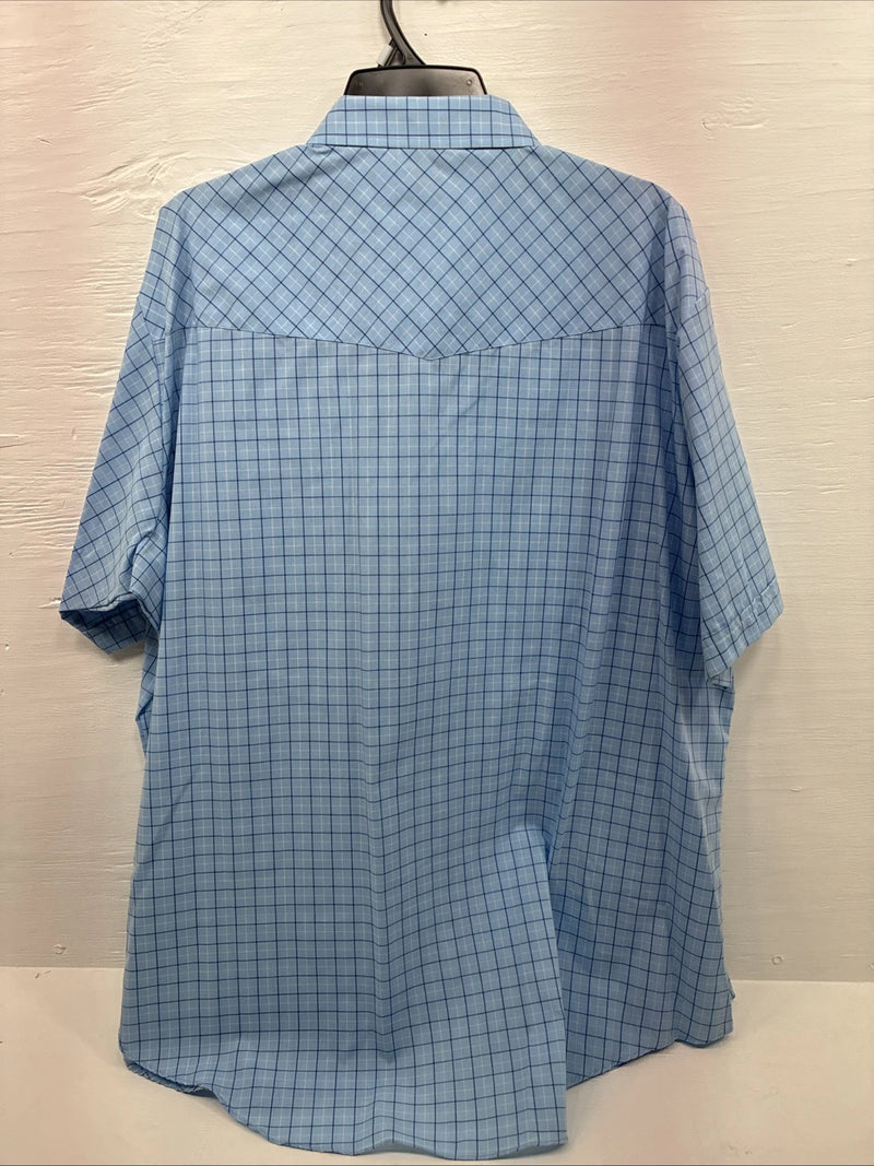 New Men’s ELY Cattleman Blue Short Sleeve Pearl Snap 3XL E-37