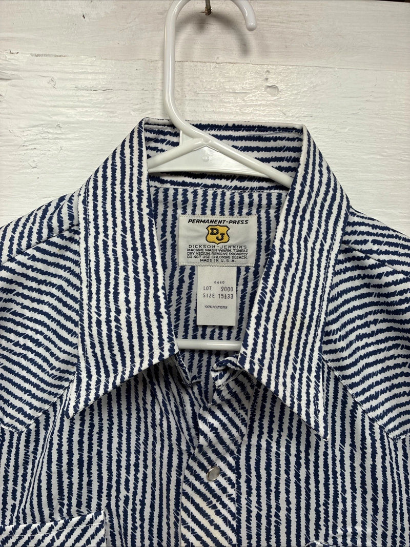New Men’s Dickson Jenkins Blue White Stripe Long Sleeve Pearl Snap Medium T-90