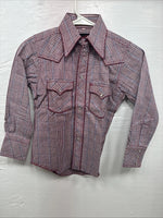 New Kids Champion Western Red Plaid Long Sleeve Pearl Snap Size 6 DD-50