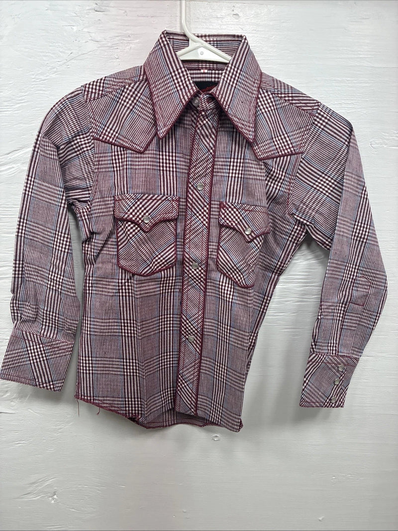 New Kids Champion Western Red Plaid Long Sleeve Pearl Snap Size 6 DD-50