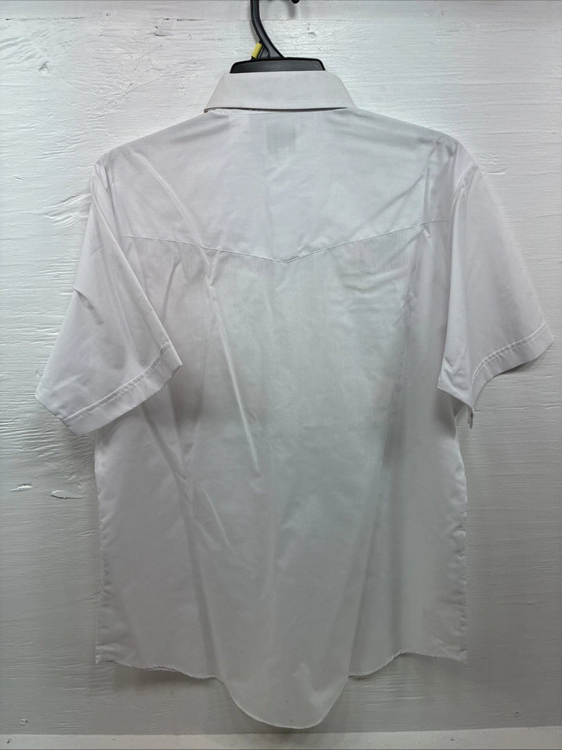 New Men’s ELY Cattleman White Eagle Flag Short Sleeve Pearl Snap Large Q-45