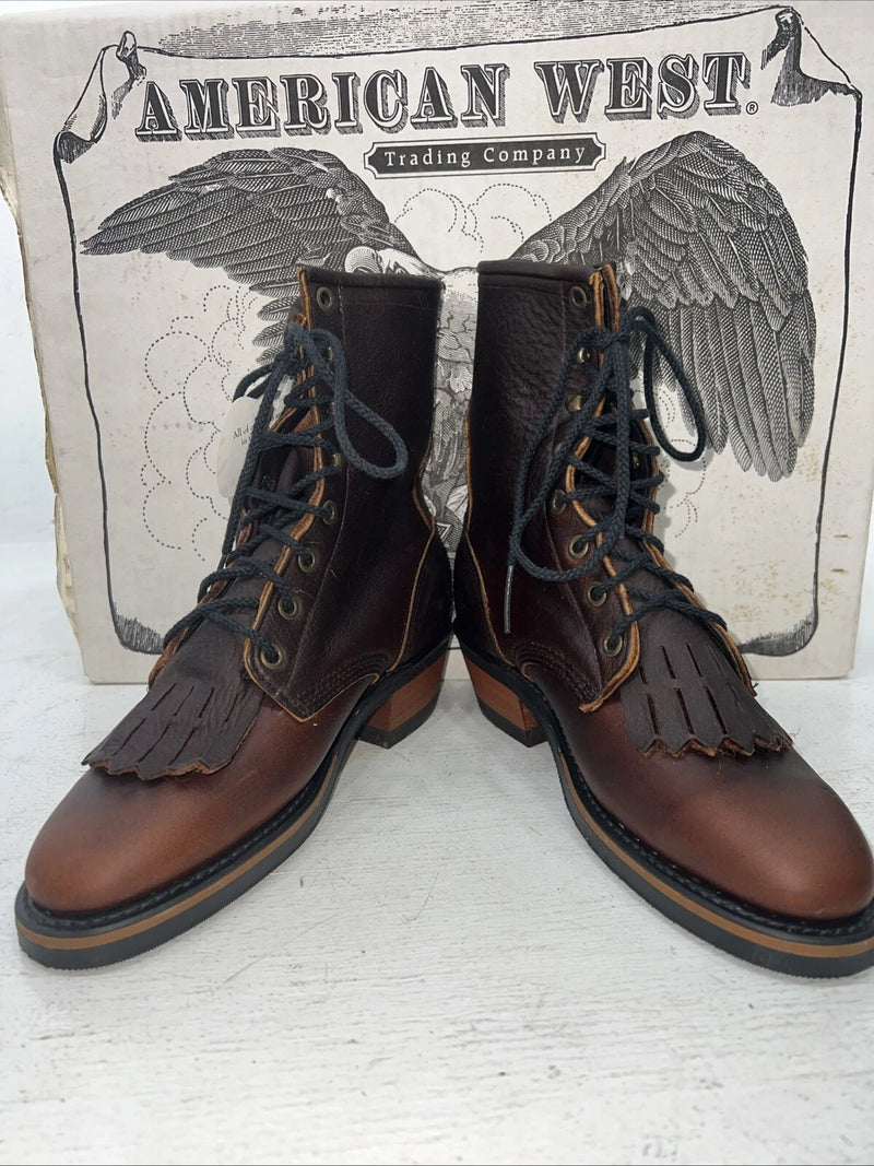 New Women’s Brown Lace Up American West Cowboy Boots. 59000 7.5 7 1/2 M. 17-58