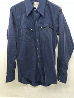 New Mens Blue Polkadot Rockmount Ranchwear Pearl Snap Long Sleeve 15.5x33 M I-52