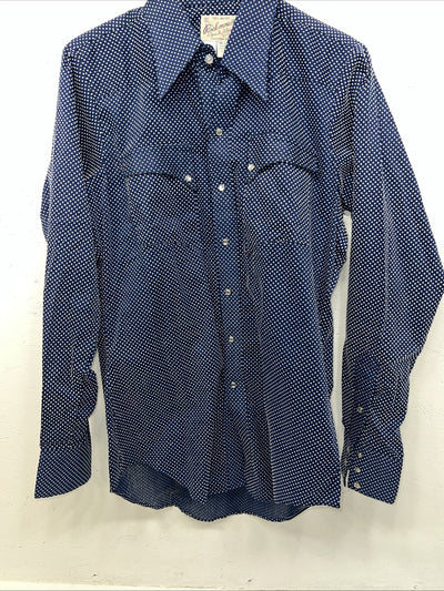 New Mens Blue Polkadot Rockmount Ranchwear Pearl Snap Long Sleeve 15.5x33 M I-52
