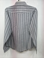 New Women’s White Horse Black Gray Stripe Long Sleeve Pearl Snap Large II-12