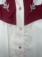 New Women’s ELY Cattleman White Red Flower Long Sleeve Button Up M #3802 3C-42