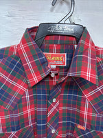 New Men’s ELY Plains Red Blue Plaid Long Sleeve Pearl Snap 16.5 Large Q-74