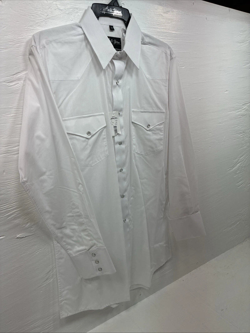 New men’s White Horse White Simple Long Sleeve Pearl Snap Medium K-33