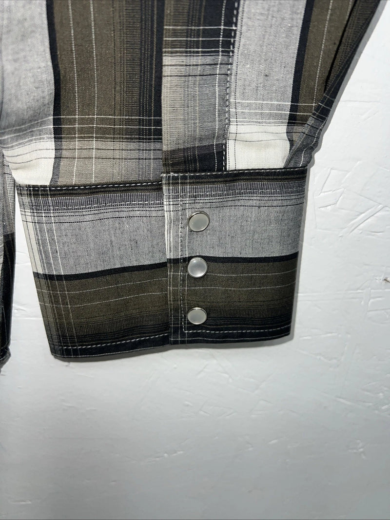 New Men’s ELY Cattleman Green Black Plaid Long Sleeve Pearl Snap Shirt XL S-17