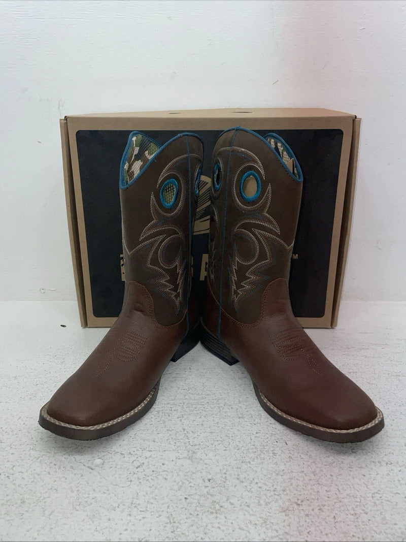 New Youth Brown DBL Barrel Cowboy Boots. 4476232 4.5 4 1/2. 2-101