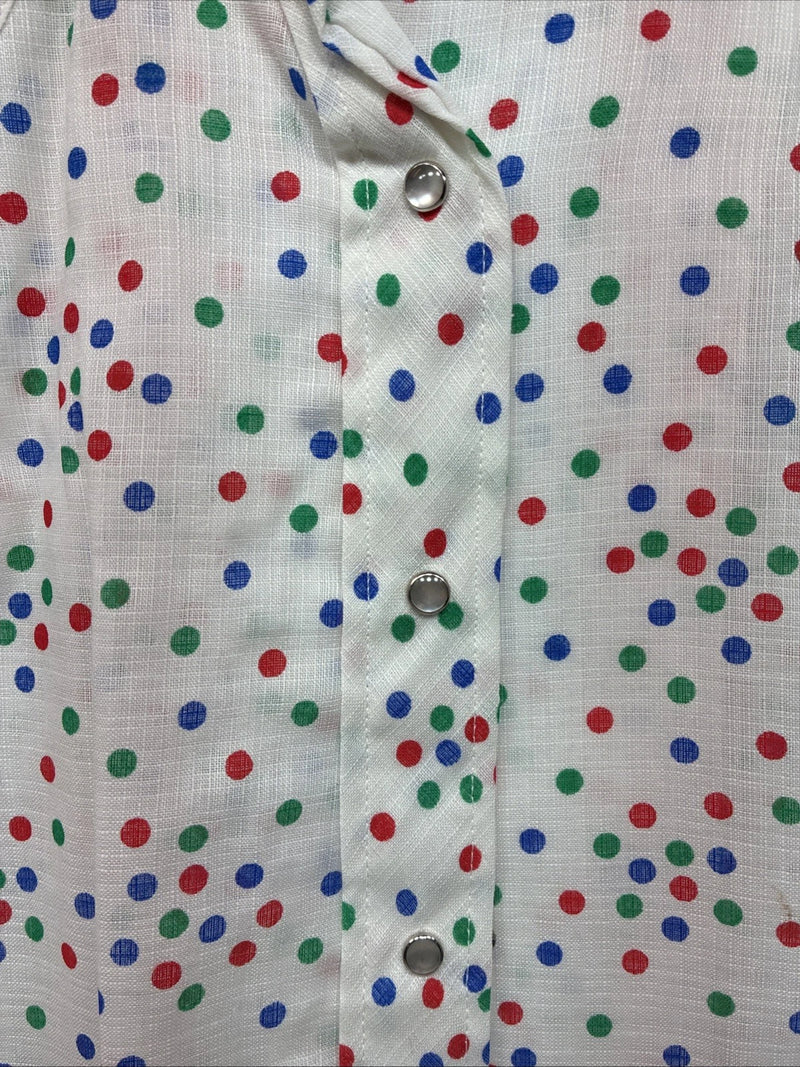New Women’s Dickson Jenkins White Polkadot Long Sleeve Pearl Snap Size 38 LL-93