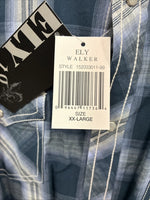 New Men’s ELY 1878 Blue Flannel Long Sleeve Pearl Snap 2XL H-56