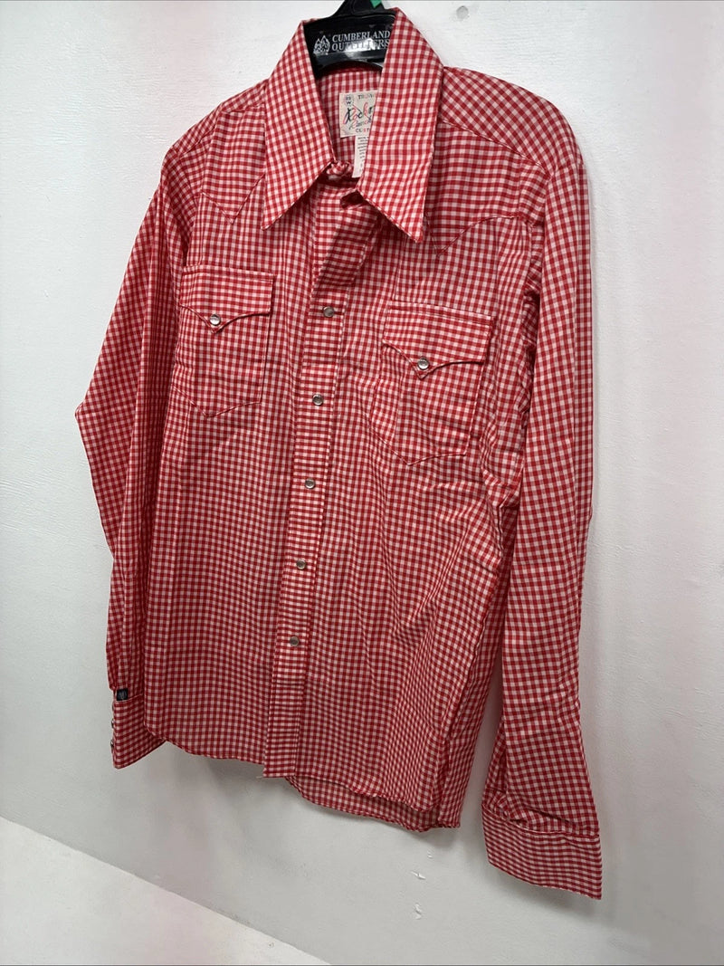 New Boys Rockmount Red Checker Long Sleeve Pearl Snap Size 16 DD-87