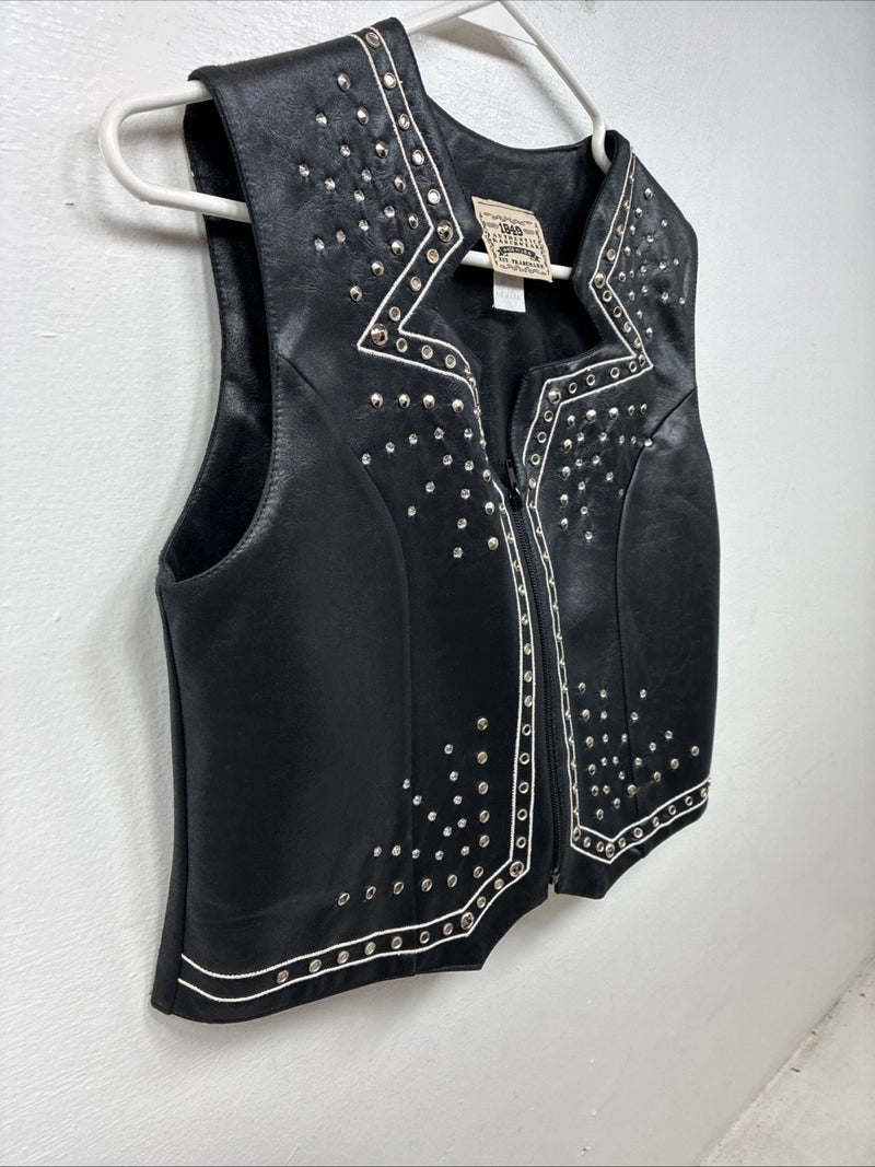 New Women’s 1848 RanchWear Black Rhinestone Sleeveless Vest Zip Up Large YY-37