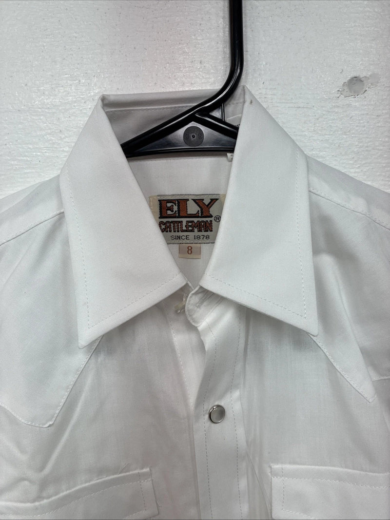 New Kids ELY Cattleman White Long Sleeve Pearl Snap Size Boy 8 YY-64