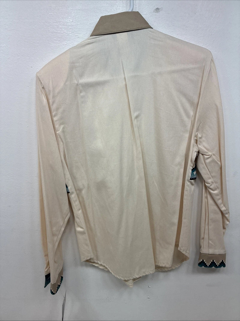 New Women’s Roughrider Tan Designed Long Sleeve Button Up Medium YY-96