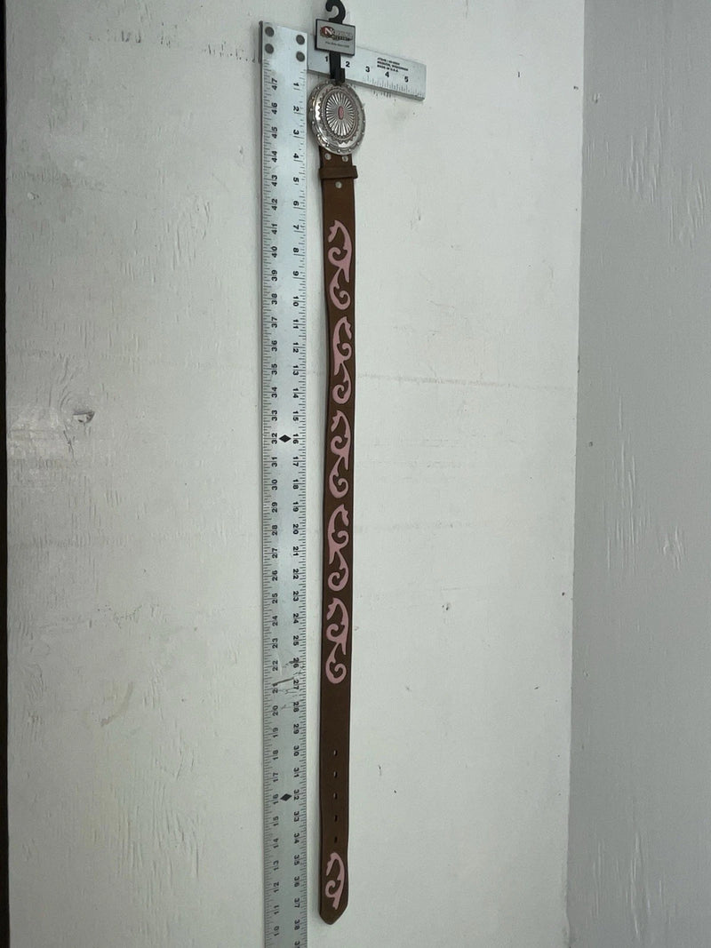 New Brown Genuine Leather Nocona Pink Patterned S Belt #N34430273 JJ-133