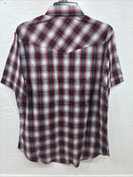 New Men’s ELY Cattleman Red Gray Plaid Short Sleeve Pearl Snap Large X-21