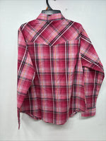 New Women’s Cumberland Pink Plaid Long Sleeve Pearl Snap Medium II-107